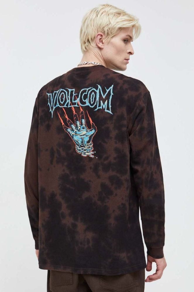 Бавовняний лонгслів Volcom x MAX SHERMAN колір коричневий візерунок