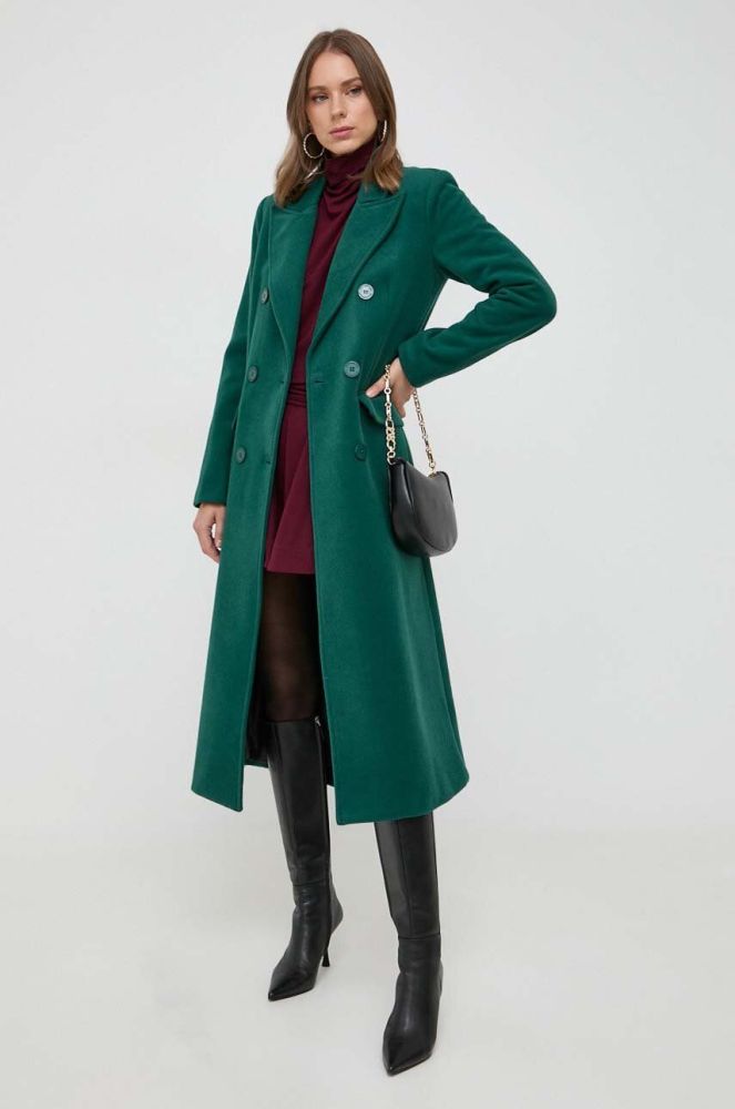 Пальто Silvian Heach жіноче колір зелений перехідне двобортне