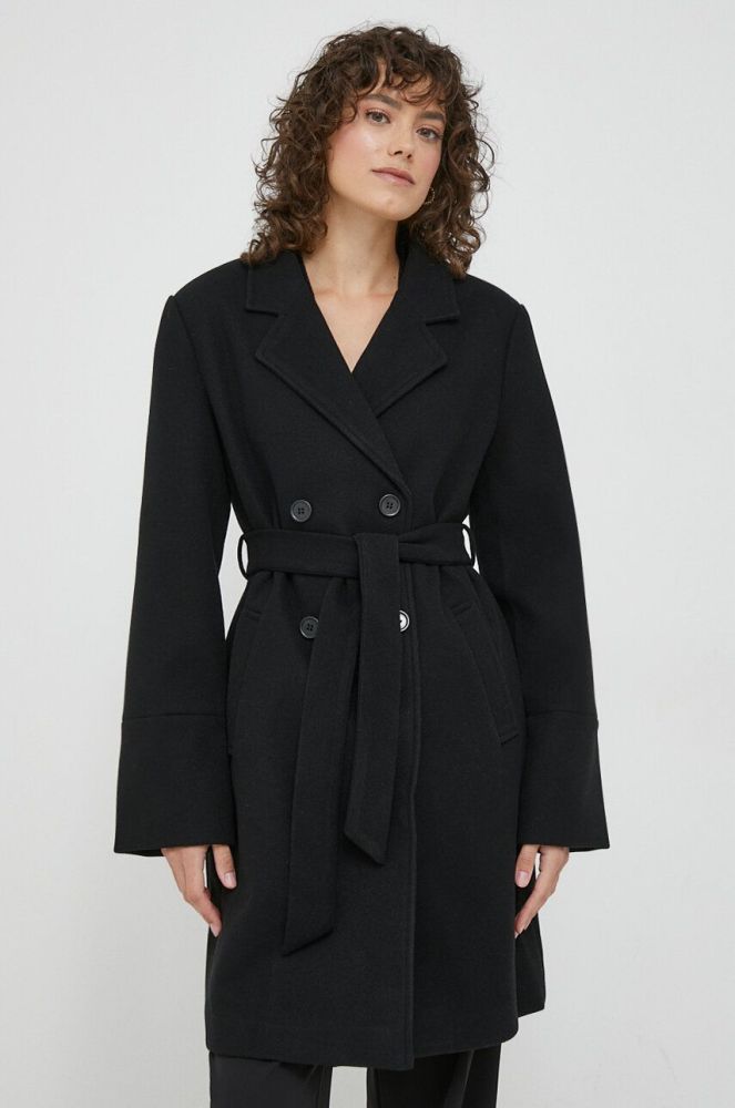 Пальто XT Studio жіночий колір чорний перехідний двобортний
