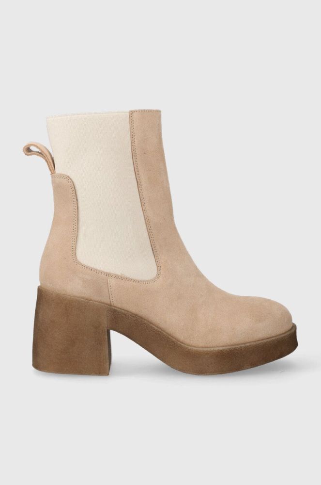 Замшеві черевики Charles Footwear Bea жіночі колір бежевий каблук блок Bea.Boots.Sabbia