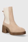 Замшеві черевики Charles Footwear Bea жіночі колір бежевий каблук блок Bea.Boots.Sabbia