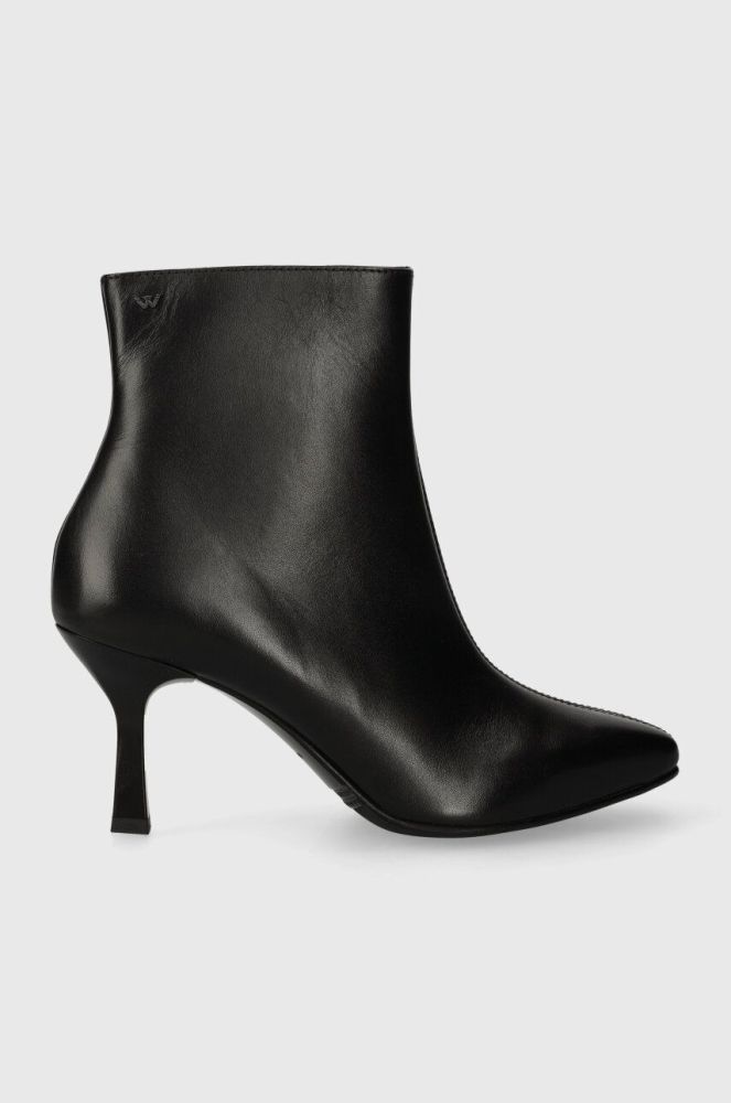Шкіряні черевики Wojas жіночі колір чорний на шпильці 5520751