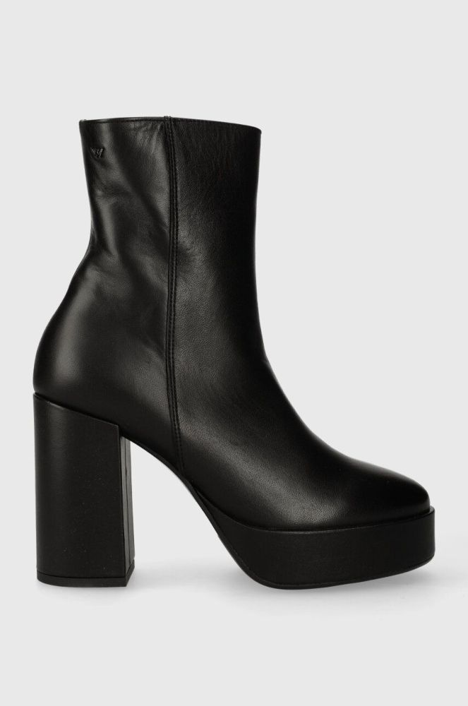 Шкіряні черевики Wojas жіночі колір чорний каблук блок 5521351