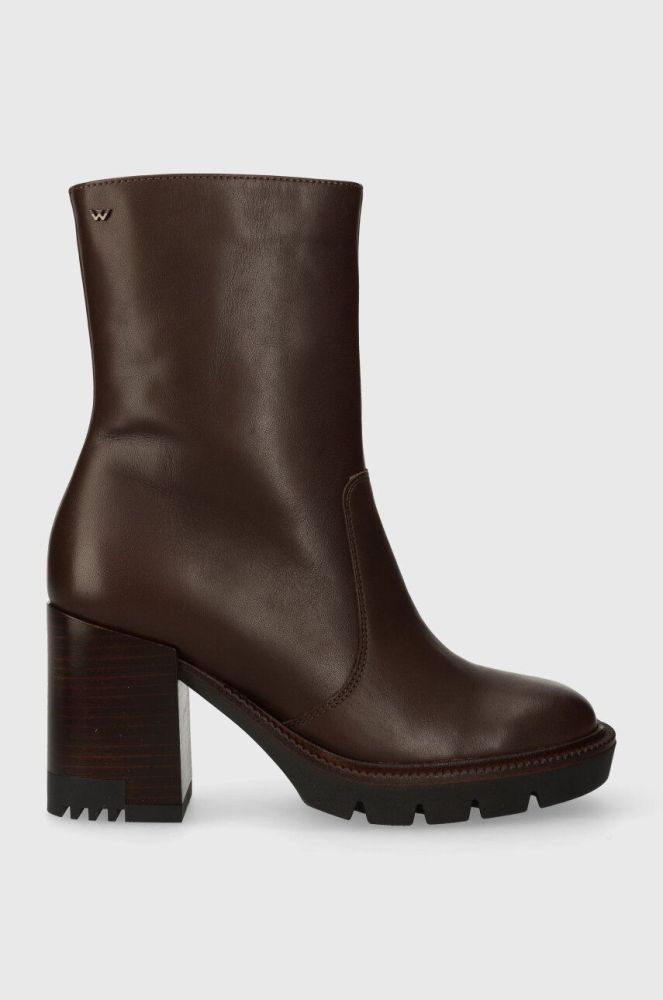Шкіряні черевики Wojas жіночі колір коричневий каблук блок злегка утеплена 5522552