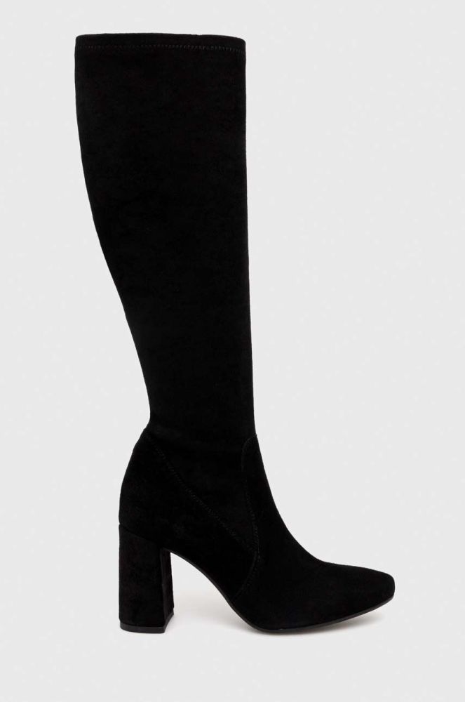 Замшеві чоботи Wojas жіночі колір чорний каблук блок 7104181