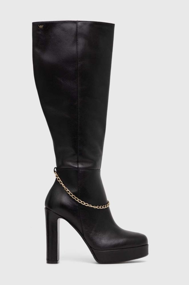 Шкіряні чоботи Wojas жіночі колір чорний каблук блок 7104351