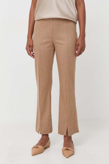 Кашемірові штани Liviana Conti колір бежевий облягаюче висока посадка