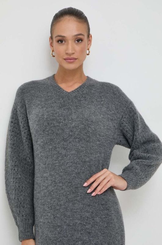 Сукня з домішкою вовни Beatrice B колір сірий maxi oversize фото 2
