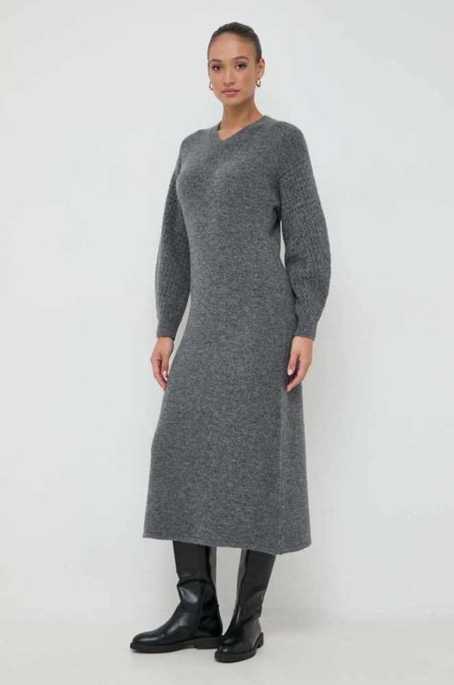Сукня з домішкою вовни Beatrice B колір сірий maxi oversize фото 4
