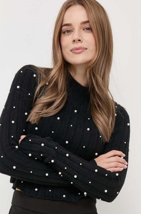 Светр Silvian Heach жіночий колір чорний легкий півгольф (3401847)