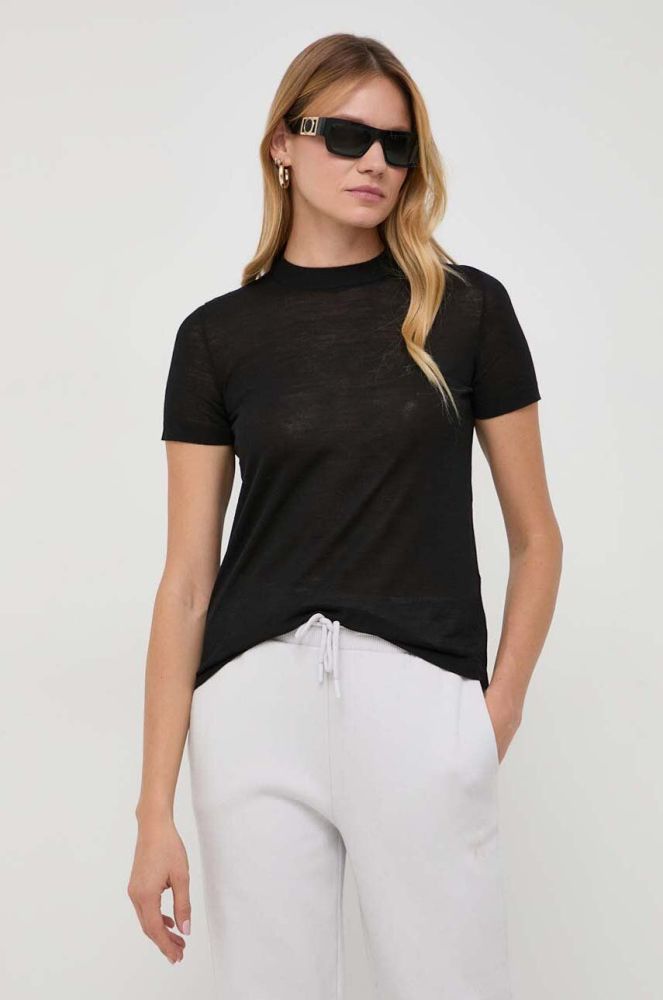 Вовняна футболка Liviana Conti колір чорний півгольф