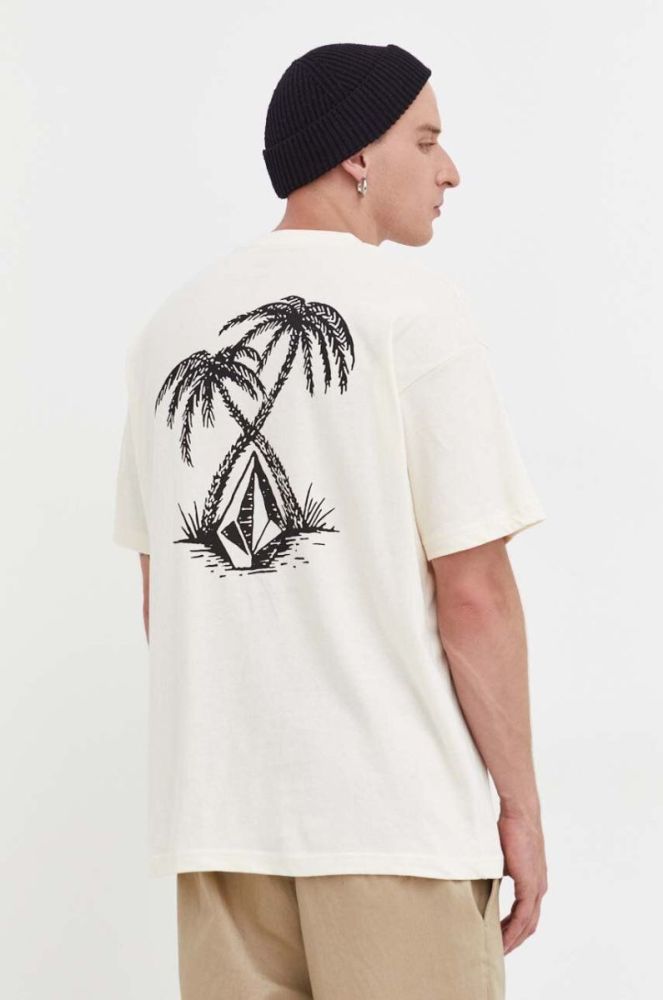 Бавовняна футболка Volcom колір бежевий з принтом (3539378) фото 3