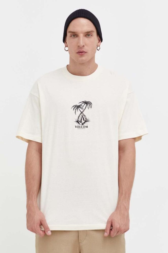 Бавовняна футболка Volcom колір бежевий з принтом (3539378) фото 4