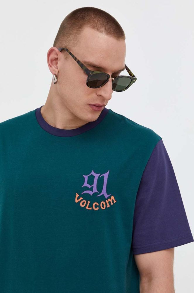 Бавовняна футболка Volcom x Mando Von Arb колір зелений з принтом