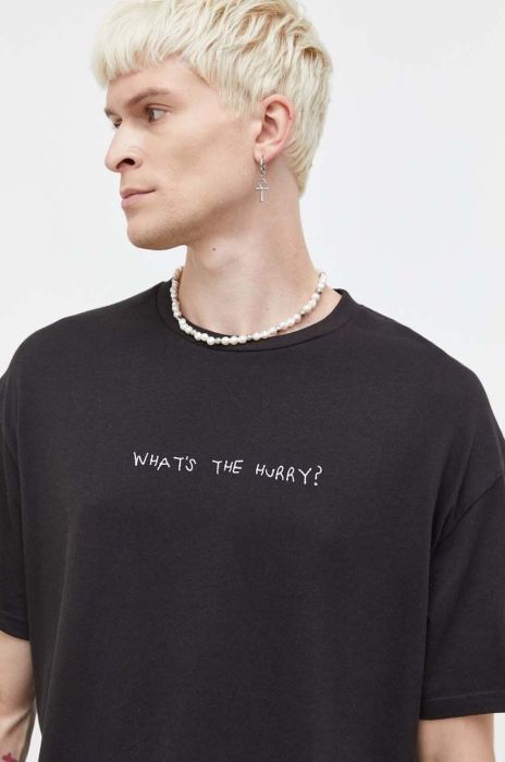 Бавовняна футболка Solid чоловічий колір чорний з принтом