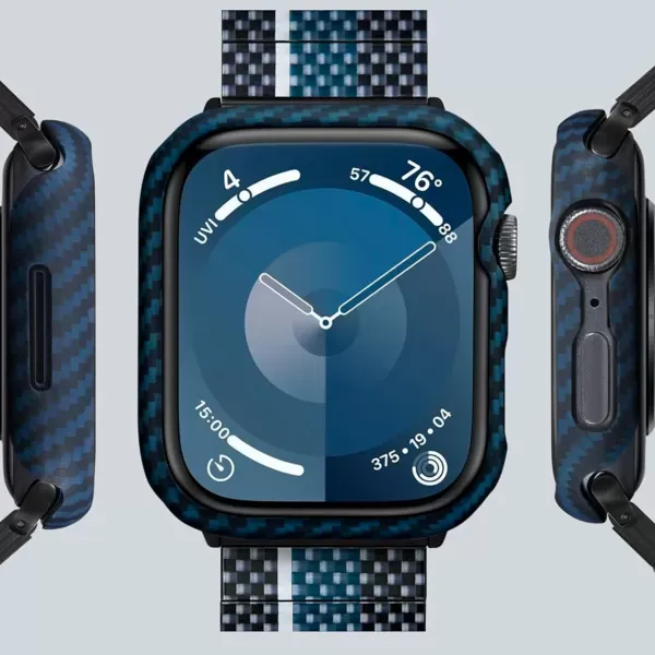 Карбоновий чохол Pitaka Air Case 600D Black/Blue (Twill) для Apple Watch 9 | 8 | 7 45mm (KW2301A) фото 2